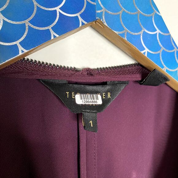 TED BAKER LONDON Kasiane Burgundy Poplin Exposed Zip Hourglass Midi Dress Sz XS - Picture 6 of 11